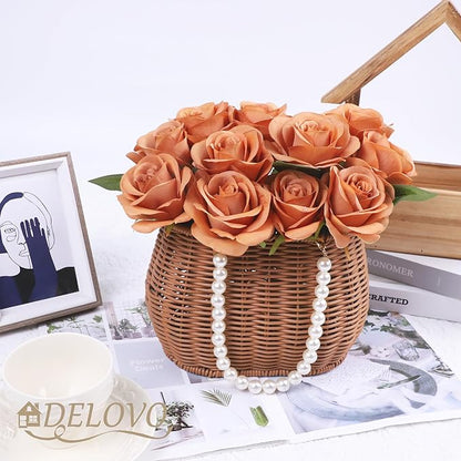 52pcs Terracotta Roses Artificial Flowers Fake Flowers Silk Roses with Stems for DIY Wedding Bouquets Bridal Shower Centerpieces Arrangements Party Decorations