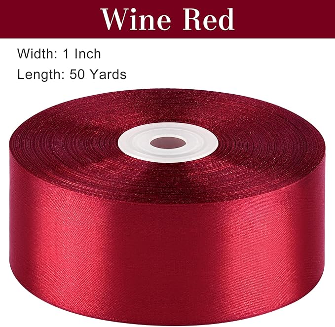 1-1/2 Inches 50 Yards Wine Red Satin Ribbon, Solid Fabric Ribbon Roll for Flower Bouquets, Gift Wrapping, Wedding, Handmade Crafts