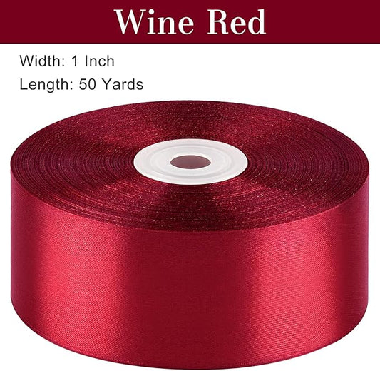 1-1/2 Inches 50 Yards Wine Red Satin Ribbon, Solid Fabric Ribbon Roll for Flower Bouquets, Gift Wrapping, Wedding, Handmade Crafts