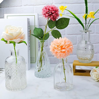 INFTYLE Vintage Flower Vase Set of 24, Clear Glass Bud Vases for Decor, Wedding, Party