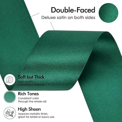 MEEDEE Dark Green Satin Ribbon - 2 inch Double Faced Satin Ribbon for Christmas Tree, Wreaths, Weddings, Flower Bouquets