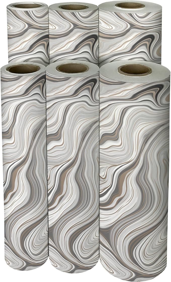Jillson Roberts Bulk Gift Wrap, Everyday Gift Wrapping Supplies, Marbelized Silver, 1/4 Ream 208 feet x 30 inches