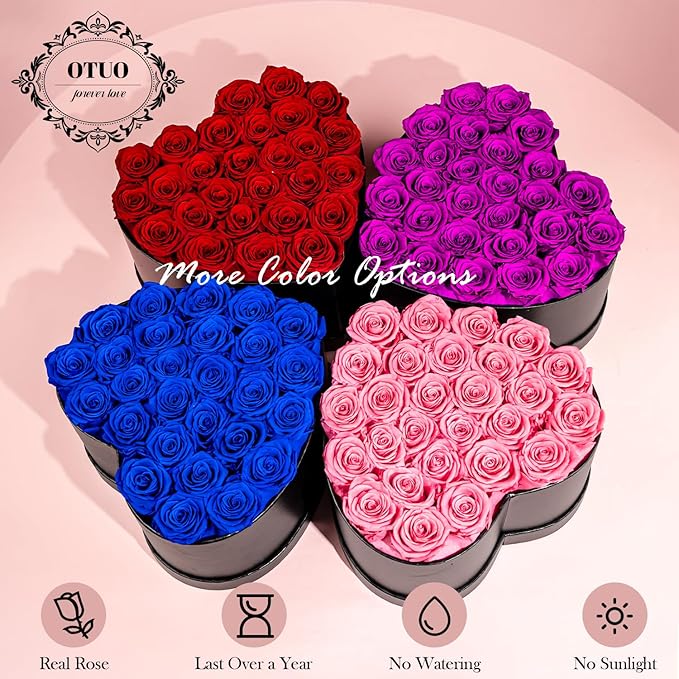 27 Preserved Roses in Heart-Shaped Box, Flowers for Delivery Prime Last up 2 Years, Real Forever Flowers for Wife, Girlfriend, Mother, Eternal Roses for Anniversary - Pink