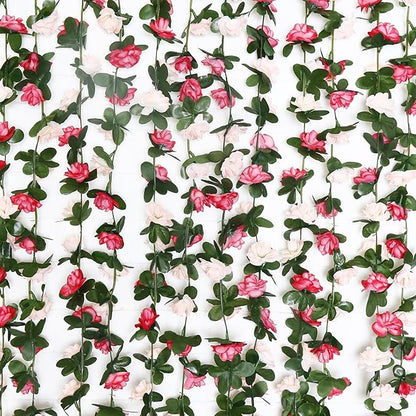 12 PCS 98.4 FT Artificial Flower Garland Pink Rose Garland for Wedding Room Decor（12,Pink）