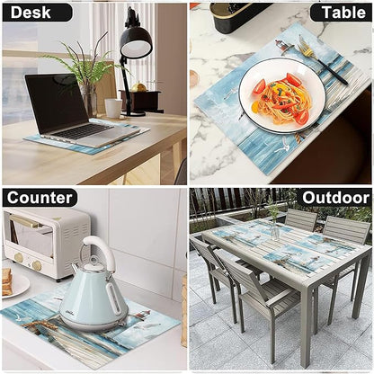 Lighthouse Seagull Placemats Set of 6 Washable Table Mats Ocean Nautical Coastal Heat-Resistant Cotton Linen Place Mats for Dining Table Kitchen Indoor Outdoor Party Holiday Decor