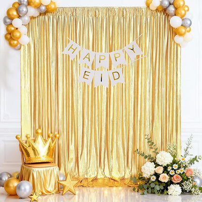 Gold Backdrop Curtains for Birthday Party: 4.8ftx8ft Sequin Background Baby Shower Curtain Drapes for Graduation Arch Backdrop