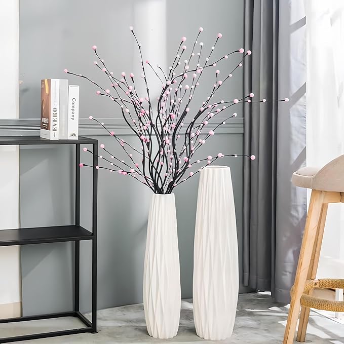 Ceramic White Floor Vase 24 Inches Tall Flower Holder Decorative Large Vases for Table Centerpieces Shelf Home Decor Living Room Branches Sky-Dried Flower Arrangement Simple Decorative
