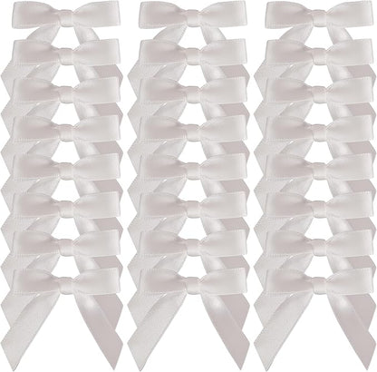 50pcs 1-1/2" Mini White Satin Ribbon Bows Without Twist Ties for Crafts Gift Wrapping Packing Christmas Decoration (White)