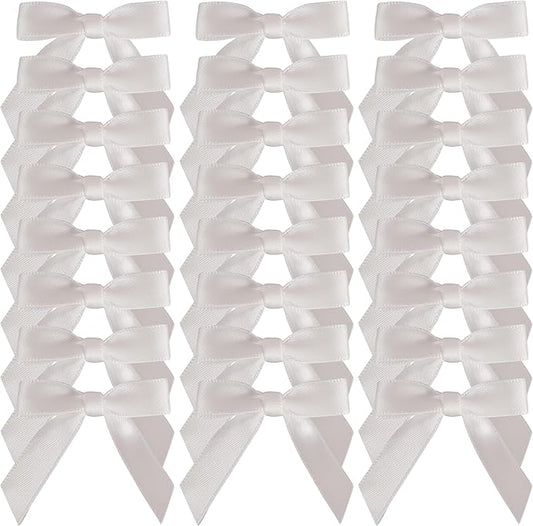 50pcs 1-1/2" Mini White Satin Ribbon Bows Without Twist Ties for Crafts Gift Wrapping Packing Christmas Decoration (White)
