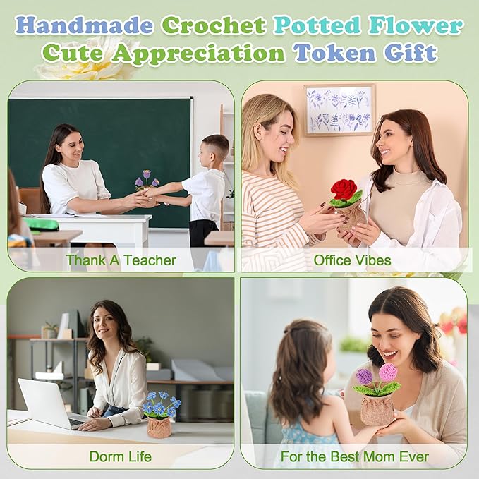 Crochet Flower Plant, Empathetic Flower Gift for Women & Men, Perfect for Birthday, Christmas, Mother's Day, Desk Decor, Birthday Decorations, Kids Party Decoration. Pink Lily of The Valley