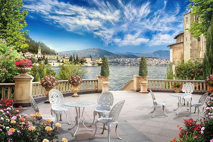 Landscaped Courtyard Mural, Wallpaper can be Used to Decorate Rooms, Living Rooms, Bathroom backdrops（Non-self-Adhesive）