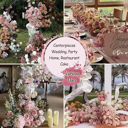 Silk Artificial Flowers Combo Box Set Dusty Pink Roses Gold Flowers Blush Pink Bridal Wedding Bouquets Cake DIY Fake Floral with Stems Arrangements Baby Shower Party Table Centerpieces Home Decor