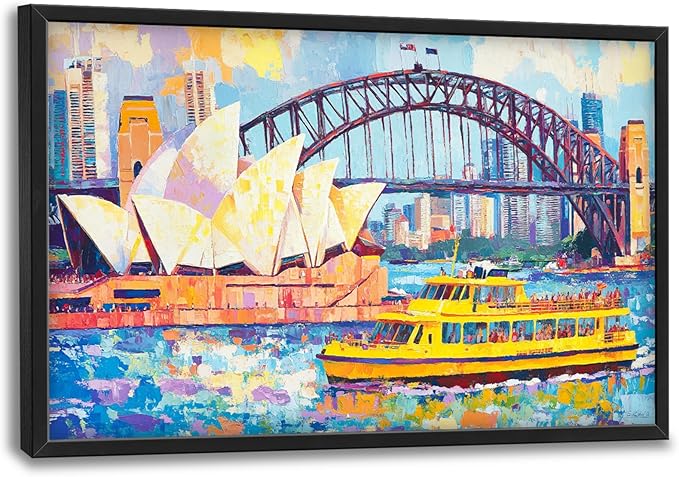 Extra Large Sydney Opera House Framed Wall Art for Living Room,Oversized Abstract Harbour Bridge Cityscape Pictures Wall Decor,Canvas Print Painting Modern Artwork Bedroom Office Bathroom 36L x 24W