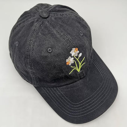 Cute Flower Hat, Elegant Floral Embroidered Adjustable Baseball Cap for Men Women, Gifts for Flower Lovers, Black