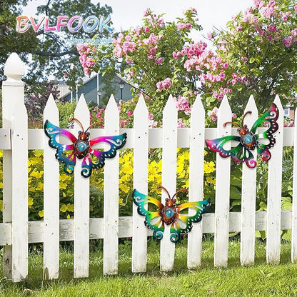 Garden Decor Clearance Metal Butterfly Wall decor 3D Wall Art Hanging Christmas for Patio Fence, Set of 3, 9 inch, Indoor Outdoor Christmas Gift for Family