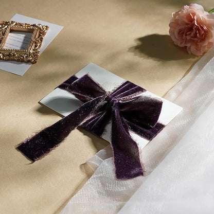 Plum Velvet Ribbon 1.5 Inch Frayed Silk Velvet Rustic Mauve Purple Christmas Ribbon for Gift Wrapping, Wedding Invitation Bridal Bouquet -3yards
