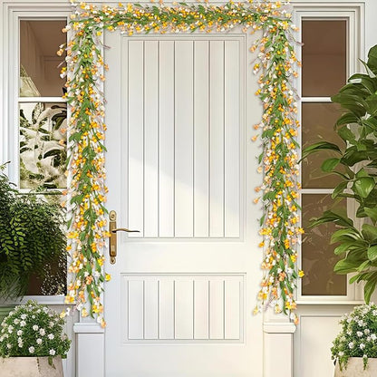 Artgar Flower Garland 6Ft Spring/Summer Garland Floral Garlands for Mantle All Year Round Paper Garlands Decor for Indoor Outdoor Home Wedding Arch Porch Stair Backdrop Year Round Decor (Yellow White)