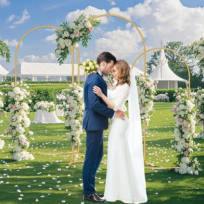Metal Arch Backdrop Stand Set of 3(6 ft, 5 ft, 4 ft) Party Arch Stands for Wedding, Birthday, Baby Shower, Bridal Shower,Balloon Arched Frame for Garden Decor, Gold Floral Arches