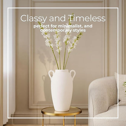 Textured Jug Tall Floor Vase – Ceramic Stoneware Decorative Vases for Home Decor – Modern Centerpiece for Living Room, Bedroom, Office, Table & Floor Display – 16", White