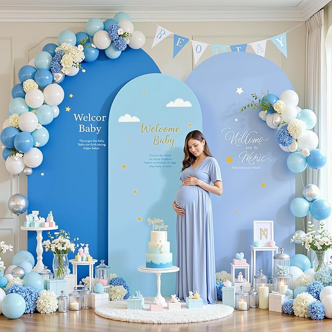 Gradient Blue Arch Backdrop Cover 6FT 5FT 4FT Arch Covers Stretchy Backdrop Set of 3, Party Arch Cover Spandex Fitted Under The Sea Fabric Arch Covers for Baby Shower Birthday Wedding Decoration
