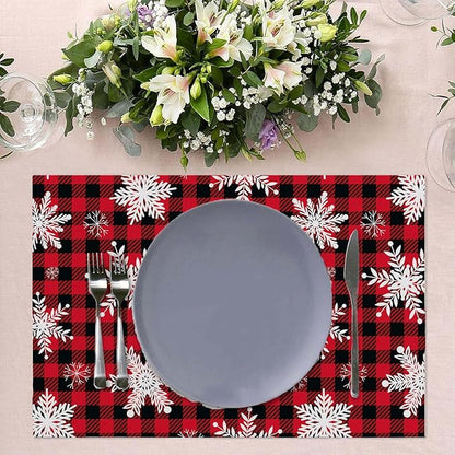 Christmas Snowflakes Placemats Set of 4 Buffalo Plaid Place Mats Washable Table Dinner Mats Linen Table Mats for Kitchen Dining Party Home Kitchen Decor 12x18 Inch