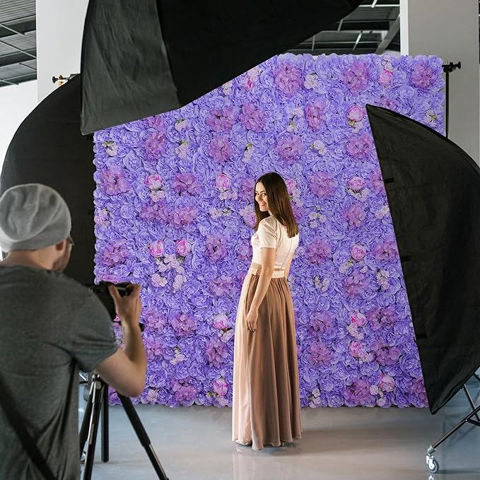 Flower Wall Backdrop 16.5''*16.5'' 12Pcs Artificial Floral Wall Panel 3D Silk Rose Decor for Wedding Home Thanksgiving Day Event Birthday Party Decoration