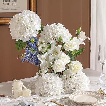 4Pcs Hydrangea Artificial Flowers, 22.44" Real Touch Latex Faux Hydrangea with Long Stems & Leaves for Home Office Decor or Wedding, Party, Centerpieces, Floral Arrangements (White)