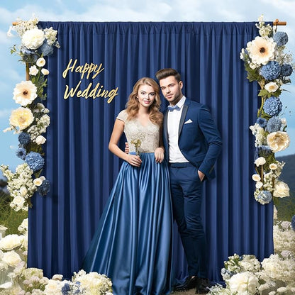 Navy Blue Backdrop Curtains - Wrinkle-Free Polyester Photography Drapes for Wedding, Baby Shower, Birthday, Graduation Party Decorations - 32 X 10FT