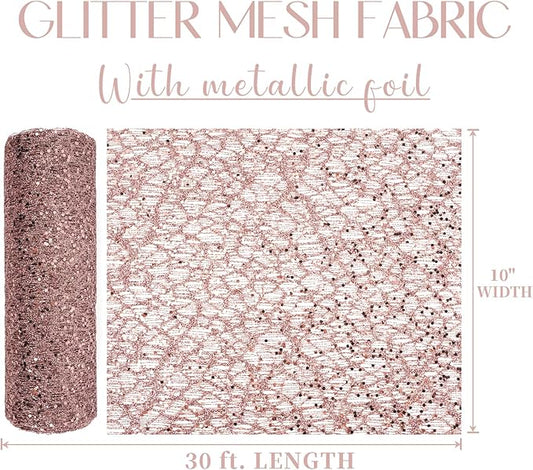 MEEDEE Rose Gold Glitter Mesh Web Ribbon 10 Inch Wide by 10 Yards Roll Rose Gold Fabric Ribbon Decorative Mesh Ribbon for Christmas Tree, Garland, Holiday Wreaths, Bows, Home Decor