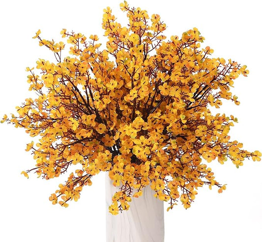 15PCS Artificial Baby Breath Flowers Fake Silk Real Touch DIY Floral Bouquets Decor Wedding Party Decoration Arrangements-Orange