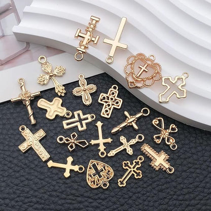 WOCRAFT 60pcs KC Gold Cross Bracelet Charms for Jewelry Making Sets DIY Necklace Bracelet Keychain Crafting Charms Kit Craft Supplies (SN908)