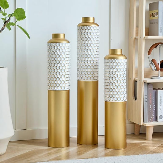 Floor Vases, Tall Home Decor Metal Vase Set of 3 Large Glazed Decorative Vases for Wedding Decor, Elegant Modern Flower Holder for Living Room, Entryway, Hallway, Dining Room