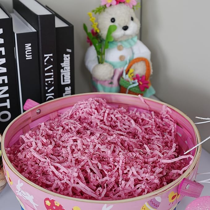 Uptotop 2 LB Supply Crinkle Cut Paper Shred Filler for Gift Wrapping Basket Filling, Birthday, Christmas, Thanksgiving, Wedding, Mother's Day, Pink