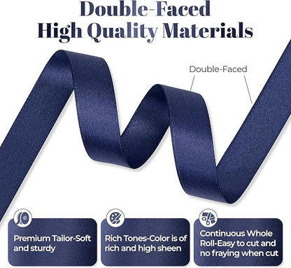 Navy Blue Satin Ribbon, Double Faced 5/8 Inch X 25 Yards Navy Blue Ribbon, Premium Satin Ribbon for Gift Wrapping, Crafts, Hair Bow Making, Sewing, Flower Bouquet, Wedding Party Decor