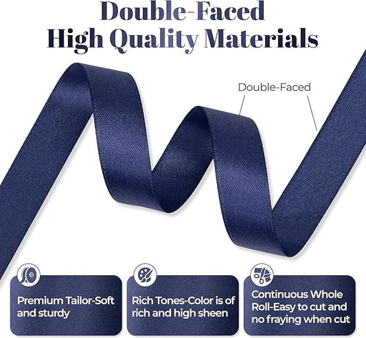 Navy Blue Satin Ribbon, Double Faced 5/8 Inch X 25 Yards Navy Blue Ribbon, Premium Satin Ribbon for Gift Wrapping, Crafts, Hair Bow Making, Sewing, Flower Bouquet, Wedding Party Decor