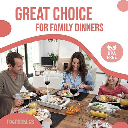 Trendables Plastic Plates For Party Supplies, Floral Disposable Plates For Party & Weddings 200 Pcs - 100 x 8 Dessert Plates & 100 x 10 Plastic Dinner Plates, Plate Set Disposable Dinnerware Sets