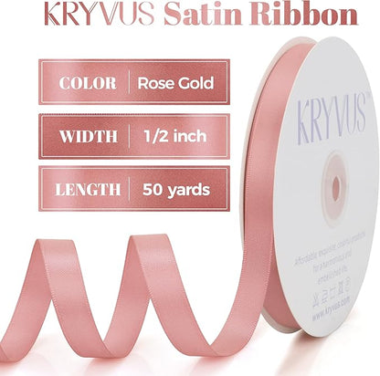 Rose Gold Satin Ribbon, Double Faced 1/2 Inch X 50 Yards Rose Gold Ribbon, Premium Satin Ribbon for Gift Wrapping, Crafts, Hair Bow Making, Sewing, Flower Bouquet, Wedding Party Decor