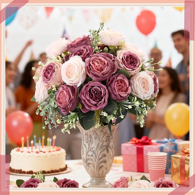 Geosar 24 Bundles Artificial Peonies Flowers Fake Silk Peony Bouquet Faux Peonies Flowers Bulk for Decoration Vase Floral Arrangements Wedding Party Table (Dusty Pink,Dusty Rose)