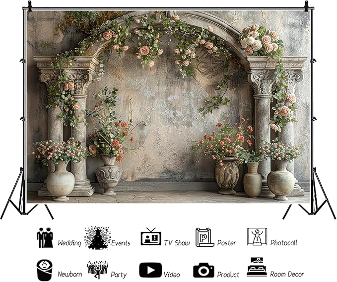 Baocicco 12x10ft Wedding Flowers Wall Backdrop Photography Vintage European Palace Victoria Wall Floral Background for Baby Shower Newborn Birthday Party Decorations Photo Booth Girl Women Portrait