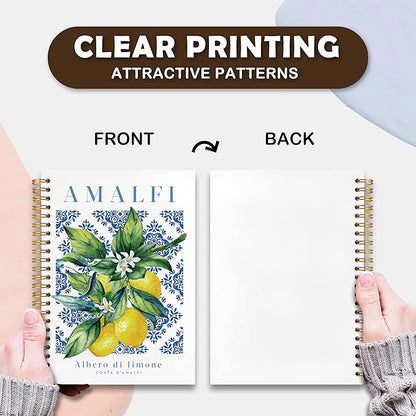 VIIJJUE Italian Amalfi Coast Lemon Notebook Journal, Blue and White Floral Mediterranean Tiles Lemons Tree Gifts Notebook, Hardcover Spiral Journal 5.5x8.3 Inch
