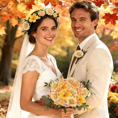 210Pcs Mini Fall Fake Flower Heads Orange Small Silk Faux Flower Heads Artificial Rose Daisy Multicolor Flowers Bulk for Cake Crafts DIY Graduation Cap Wedding Hair Dresses Wreath Party Home Decor