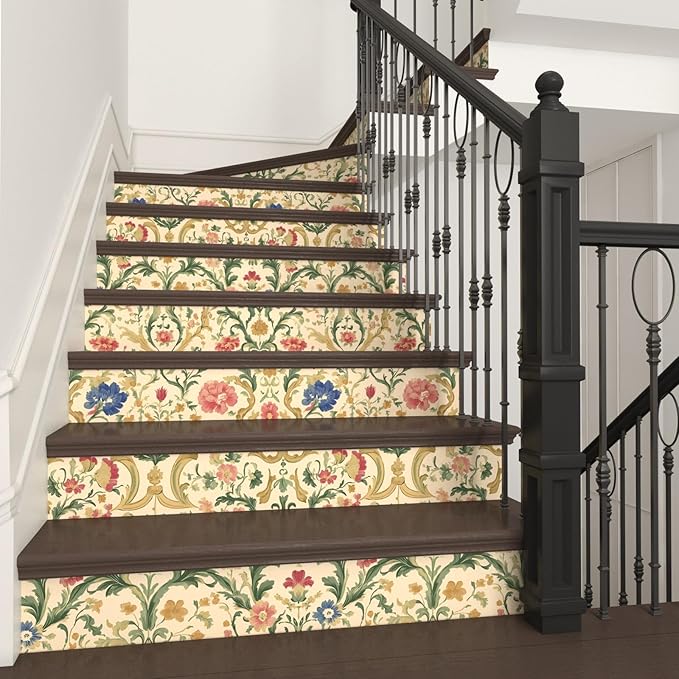 Yellow Floral Peel and Stick Wallpaper Boho Leaf Wallpaper Colorful Flower Contact Paper 17.5in x 32.8ft Removable Self Adhesive Vinyl Wall Mural Wall Paper for Cabinet Nursery Bedroom Stairs Kitchen