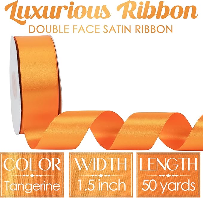 MEEDEE Orange Satin Ribbon - 1.5 inch Double Faced Satin Ribbon, 50 Yards - Neon Tangerine - For Christmas, Thanksgiving, Halloween, Weddings, Flower Arrangements