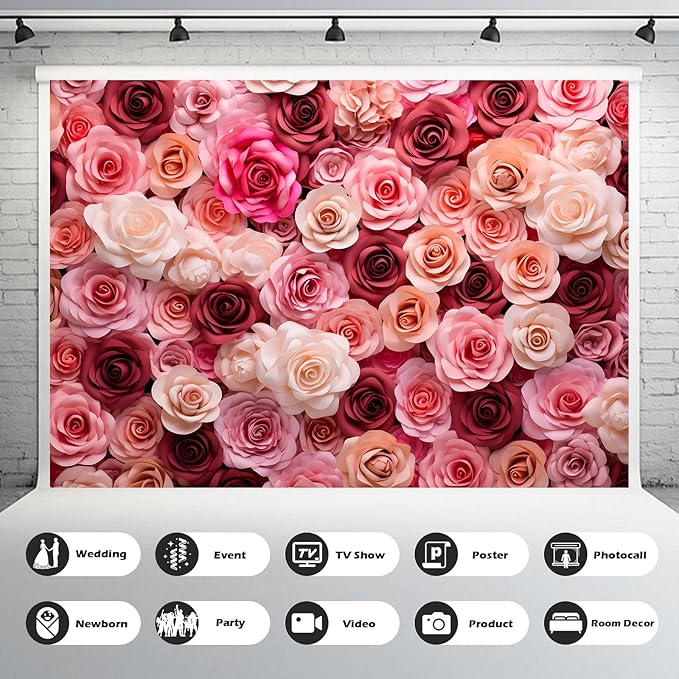 Pink and White Roses Background for Wedding Ceremony or Valentine's Day Flowers Wall Photography Backdrop Anniversary Birthday Wedding Baby Shower Background Children Adults Studio Prop 10x6.5ft