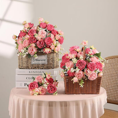 Floweroyal 2 Bunches Peony Artificial Flowers Pink Flowers Silk Peonies Bouquets for Wedding Party Table Centerpieces Floral Arrangement Home Kitchen Decor