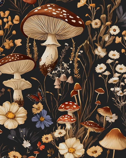 Peel and Stick Wallpaper Mushroom Wallpaper Vintage Floral Contact Paper Leaf Wall Paper for Shelf Liner Backsplash Living Room Renter Friendly Removable 17.5 x 118In