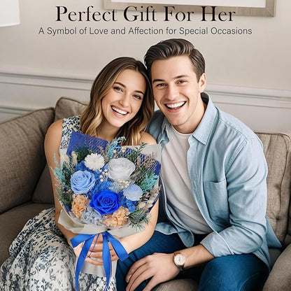 Preserved Flowers Bouquet - Forever Flowers for Delivery, Real Eternal Roses Bouquet for Mothers, Mom, Wife Anniversary Birthday Gifts for Women Men, Blue