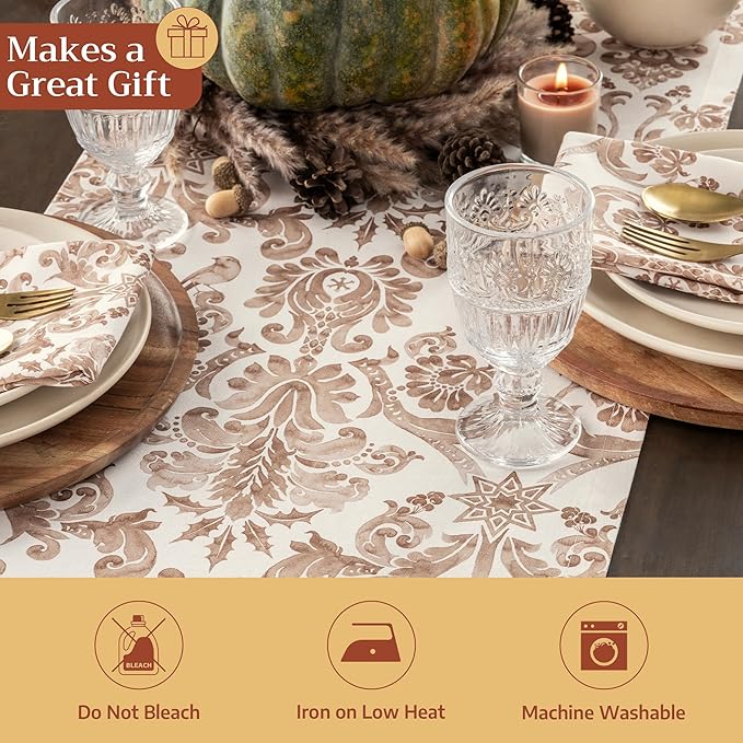 Maison d' Hermine Table Runner 100% Cotton Double Layer Table Runners 72 inches Long for Thanksgiving Christmas Decorations Home Kitchen Dining Party Wedding (Allure, 14.5" x 72")