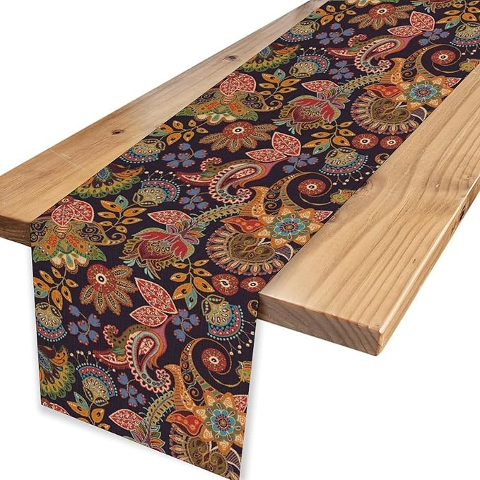 Paisley Table Runner, Rustic Vintage Farmhouse Abstract Boho Floral Leaf Print Table Decor for Home Kitchen Dining Patio Holiday Party Indoor Outdoor Table Decorations 13x90 inch