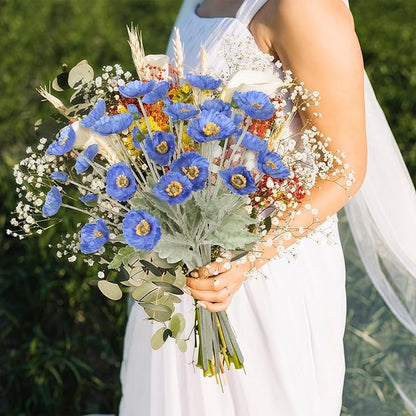 Poppy Flowers Artificial,8PCS Blue Silk Poppy Flowers Faux Poppies with Stem for Wedding Party Table Centerpiece Home Decor(Blue)